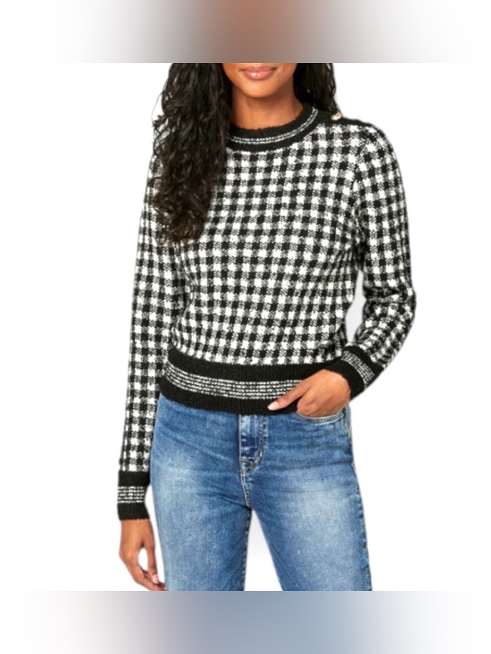 Philosophy Republic Clothing Checkered Sweater Size S Black White Crewneck